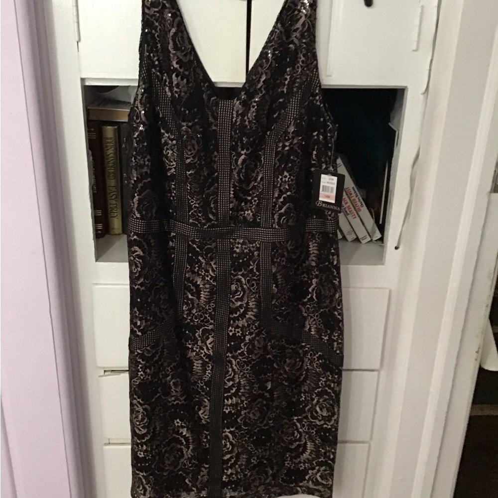BRIANNA woman’s Black and Mauve lace and sequined dress
